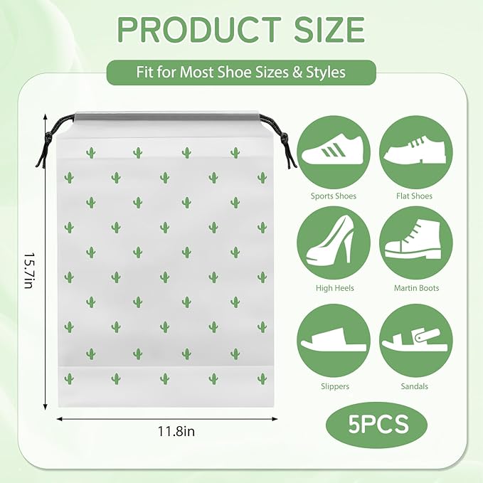 Shoe Bags for Travel, 15.7" x 11.8" Travel Shoe Bags for Packing, Large Waterproof Portable Travel Shoe Storage Bags Travel Essentials Women for and Men (5, Cactus)