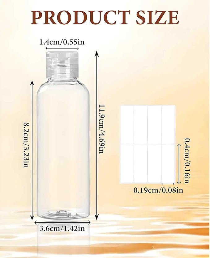 8 Pack 3.4 oz (100 ml) Plastic Travel Bottles for Toiletries, TSA Approved Leak Proof Small Clear Bottles with Labels