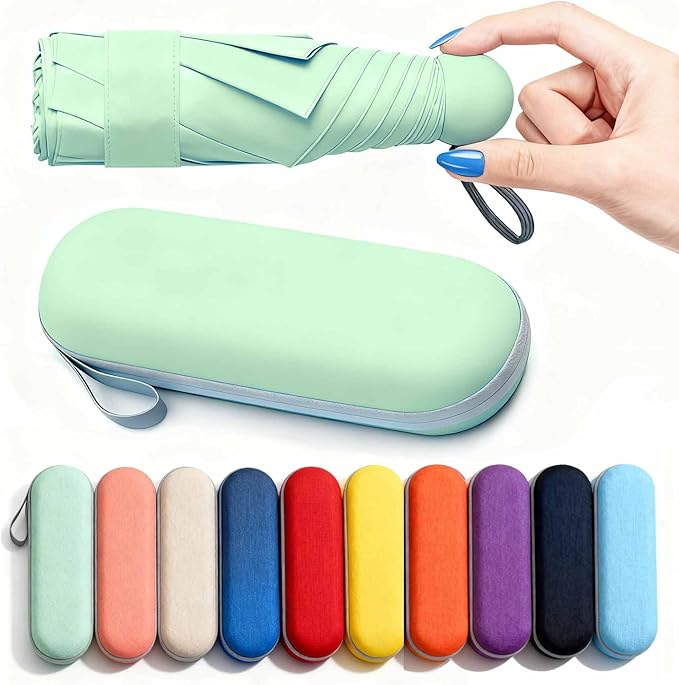 MRTLLOA Travel Essentials Mini Umbrella with Case for Purse - Small Compact & Lightweight, UV Sun Protection, Manual Open/Close for Pocket Umbrella(Women/Men/Kids)