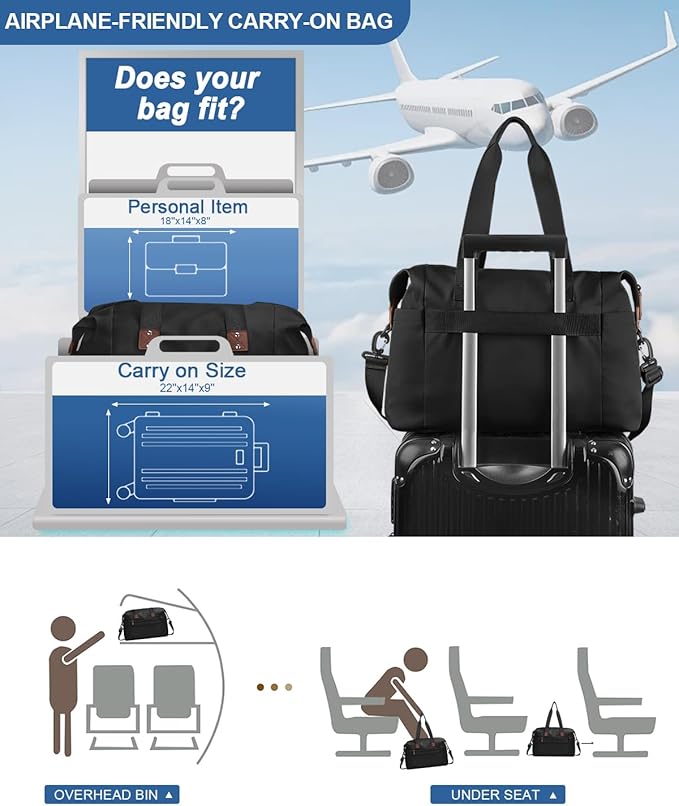 Pritent Travel Duffle Bag, Waterproof Weekender Overnight Hospital Bags for Women Men with Toiletry Bag Lightweight Carry on Personal Item Duffle Gym Bag for Travel, Airplanes, Sports