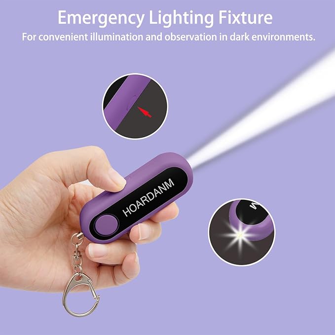 Personal Alarm for Women, Girls Simple Personal Safety Alarm, Extra LED Strobe Light, Safety Self Defense Keychain, Loud Horns & Siren (Violet).