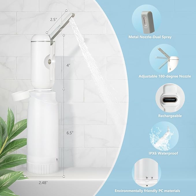 Upgrade SPACEREST Portable Bidet for Travel with 360ml Bottle, No Noise & Waterproof Handheld Sprayer, Rechargeable Electric Portable Bidet for Women & Men, Personal Hygiene & Postpartum Care