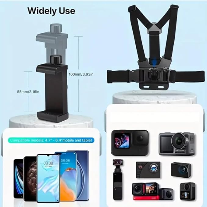 7Pcs Camera Mobile Phone Accessories Kit,Phone Chest Mount Harness for All iPhones,Stable Secure Hands Free for Filming Video Tools,POV/VLOG, Fishing,Biking Body Camera Mount for All GoPro