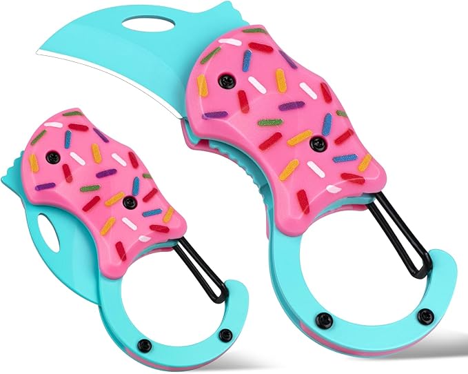 FUNBRO Small Pocket Knife for Women, Cute Donut Folding Box Cutter with 1.34 inch Sharp Blade, EDC Knives Tool for Everyday Carry, Great Gift for Her