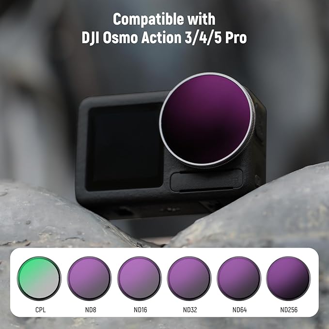 NEEWER ND Filter Set Compatible with DJI Osmo Action 5 Pro/4/3, 6 Pack ND8+ND16+ND32+ND64+ND256+CPL Neutral Density Polarizing Action Camera Accessories Multicoated HD Optical Glass, FL-A98