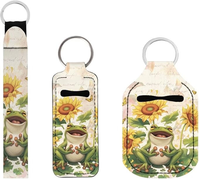 Suobstales 3Pcs Travel Bottles Keychain Holder Set,Travel Bottle Sleeves+Neoprene Chapstick Holders+Lanyard Keychain