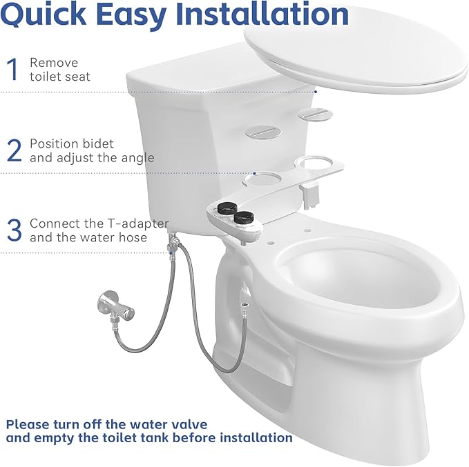Bidet Attachment for Toilet Seat Water Pressure - Non Electric Bidets Self Cleaning Sprayer - Portable Slim Dual Nozzle Bidet Attachments Toilets - Adjustable Bidets Wash Butt Cleaner for Bathroom