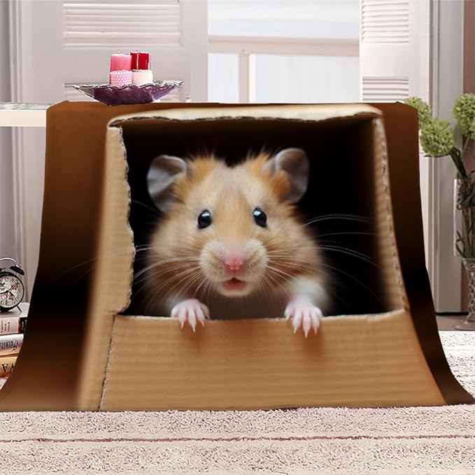 Hamster Blanket Twin Size, Fleece Blanket for Couch Bed Sofa, Brown Mouse Blankets and Throws, 3D Cute Animal Super Soft Cozy Plush Flannel Blanket, 70 x 90 in, Kawaii Pet