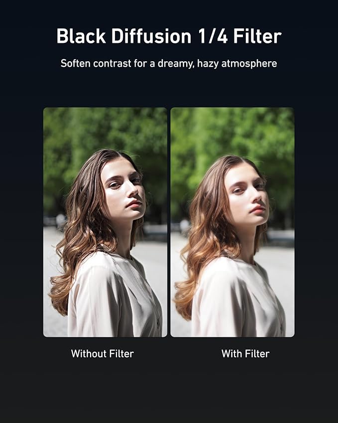 TELESIN Black Diffusion 1/4 Filter for DJI Osmo Action 6, Pro Mist Style Lens Filter, Soft Skin & Cinematic Glow, Reduce Harsh Highlights, HD Optical Glass, Lightweight Aluminum Frame