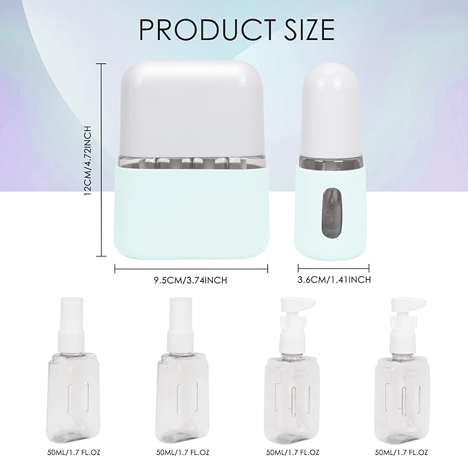 Songaa 4 in 1 Travel Containers - Leak Proof Refillable Plastic Bottles for Toiletries, Shampoo & Conditioner - Blue