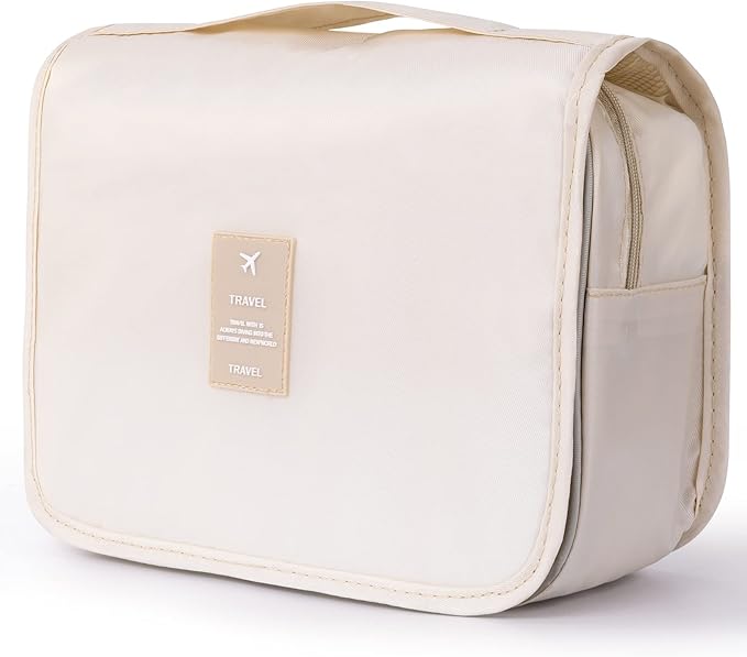 Hanging Toiletry Bag for Women, Travel Size Toiletries bags with Hook, Travel Makeup Bag for Cosmetic Storage Organizer Beige