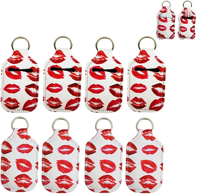 4 Piece Hand Sanitizer Bottle Holder Keyring Neoprene Keychain for 30ML Gym Shampoo Lotion Soap Perfume and Liquids Travel Containers,Lips