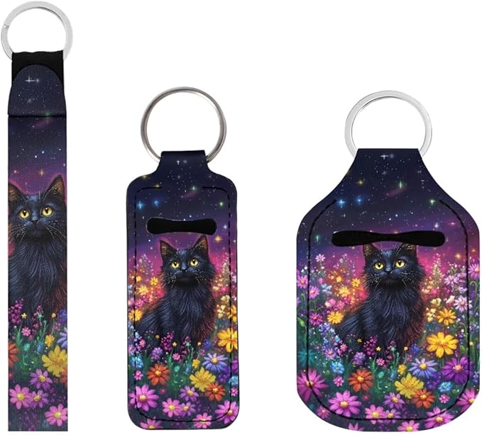 Suobstales 3Pcs Travel Bottles Keychain Holder Set,Travel Bottle Sleeves+Neoprene Chapstick Holders+Lanyard Keychain