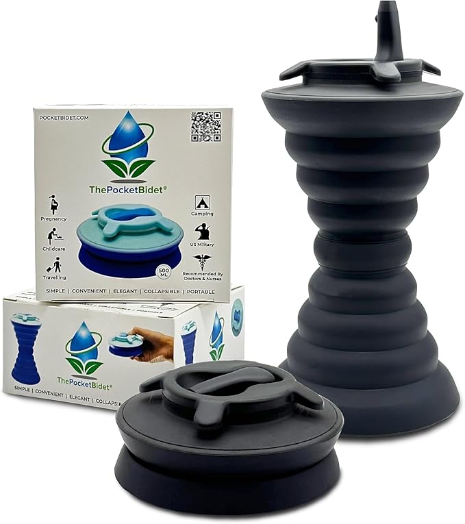 The Pocket Bidet®: Portable Travel Bidet with Collapsible & Ergonomic Design, Easy to Spray, Flying Saucer Bidet for Men, Pregnant Women, Camping, Outdoors, Fits in a Purse or Bag (Black, 500 ml)