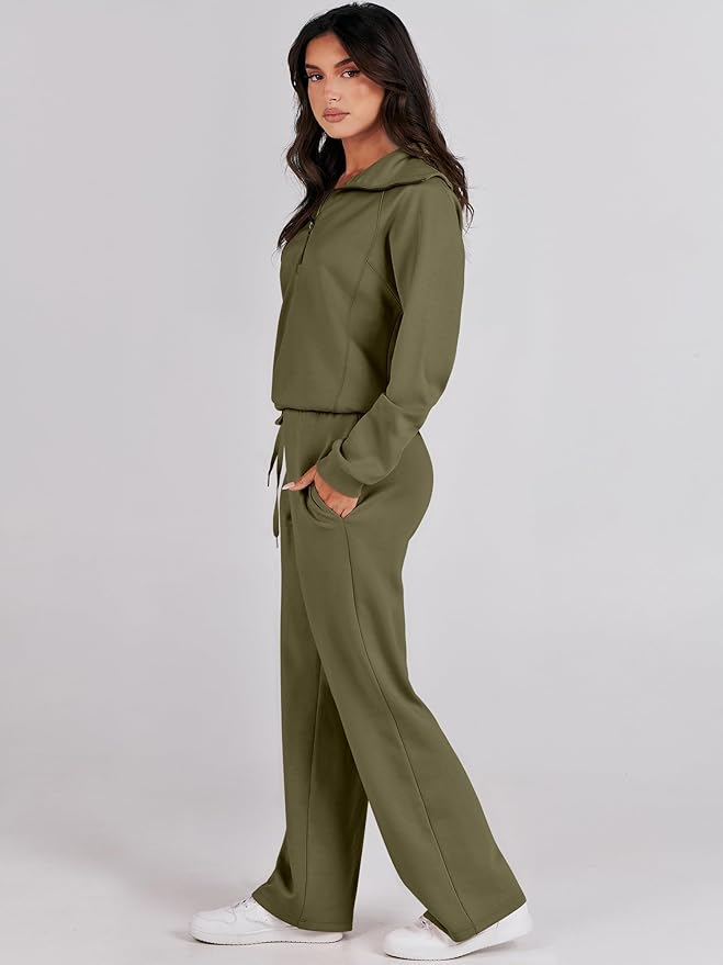ANRABESS Women 2 Piece Outfits 2025 Fall Fashion Airport Wide Leg Pants Lounge Set Leisure Travel Vacation Clothes Sweatsuits