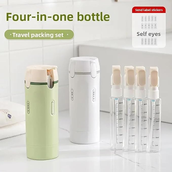 4 in 1 Travel Dispenser Set with 4 Pack 30ML Leak Proof Bottles for Toiletries, Portable Containers for Shampoo Lotion Conditioner Cream (Green)