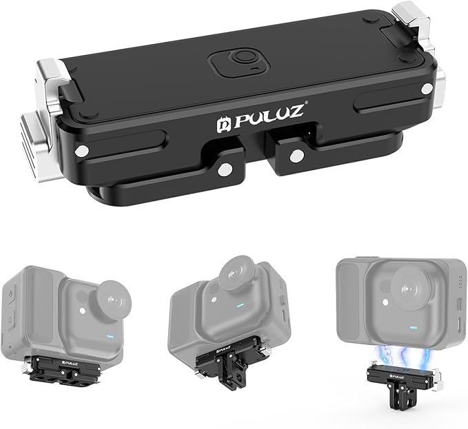 PULUZ Quick Release Mount for Insta360 GO Ultra,Magnetic Aluminum Alloy Foldable 2-Prong and 1/4 Thread Expansion Stand Fixed Holder Base Bracket for Insta360 GO Ultra Camera