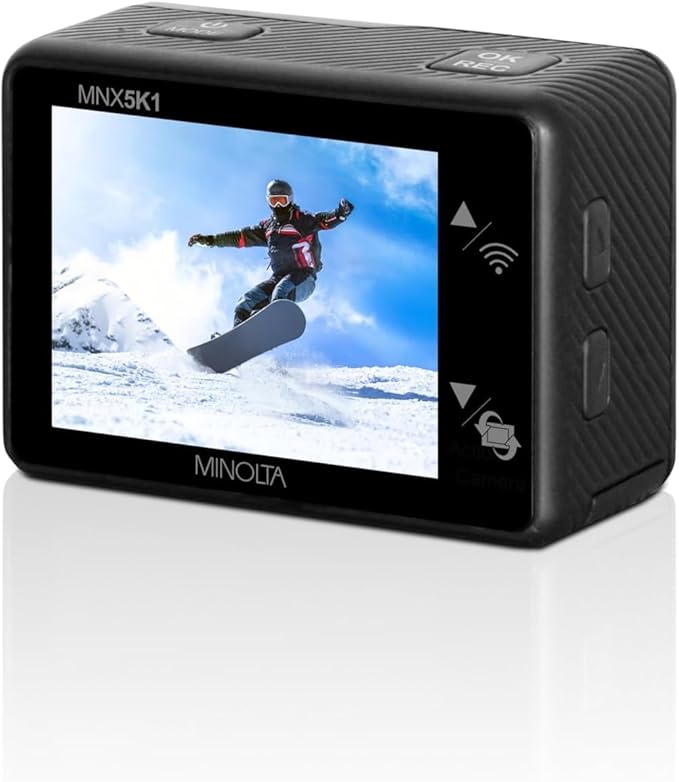 Minolta MNX5K1 5K Ultra HD / 24 MP Action Camera Kit + 32GB Memory Card + Cleaning kit + Diginerds 50 in 1 Go Pro Accessory Pack - Black