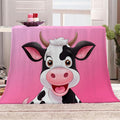 Cow Print Blanket Twin Size, Fleece Blanket for Couch Bed Sofa, Pastel Color Blankets and Throws, Pink Solid Super Soft Cozy Plush Flannel Blanket, 60 x 80 in, Cartoon Animals