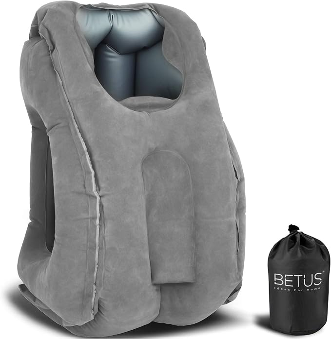 Betus Dreamer Comfort Inflatable Travel Pillow for Airplane - Ergonomic Design & Comfortable Neck Head Rest Pillow for Long Sleeping on Airplane Flight, Train Trip or Office Napping