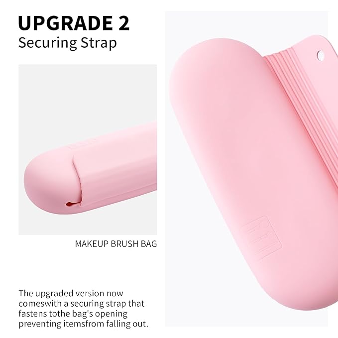 AGIKET 2 IN 1 Silicone Makeup Brush Holder with Beauty Make Up Sponge Holder Case：Soft Portable Cosmetic Face Brushes Holder with Upgrade Anti-Fall Out Magnetic Closure - Pink