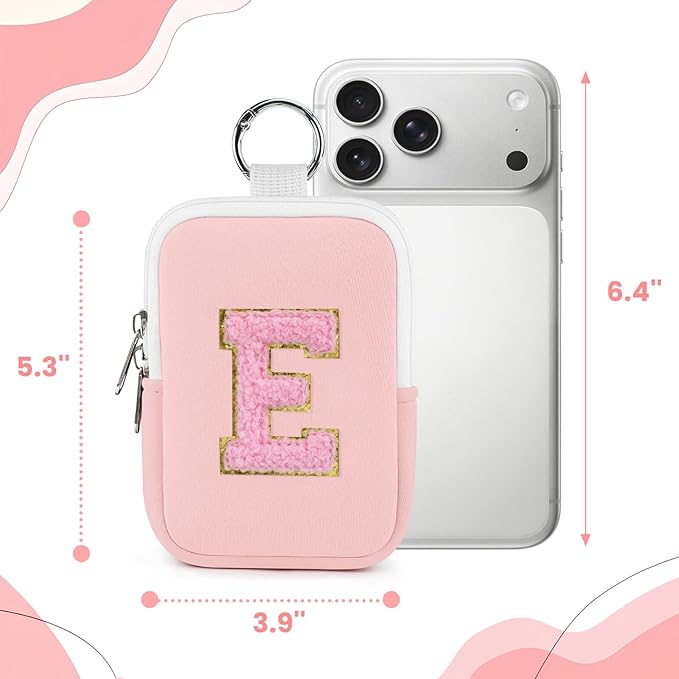 Shenier Alphabet Zippered Case with Keychain, Cute Design, Compatible with Touchland Power Mist Gentle/Glow Mist Hand Sanitizer Spray, Pink-E