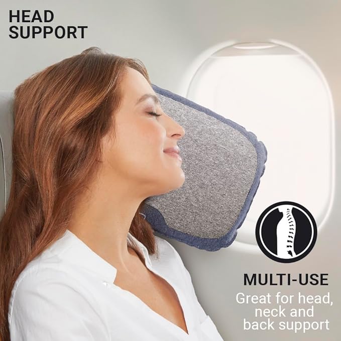 Go Travel Fusion Dual Pillow, Comfortable Travel Pillow for Uninterrupted Sleep and Lumbar Support, Inflatable Neck Pillow for Airplane, Bus, Car, and Train, Travel Essentials, Gray
