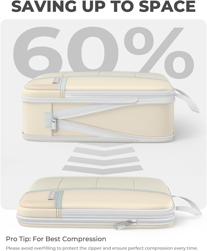 Percover Compression Packing Cubes 8-Piece Set, Packing Cubes Compression for Travel with Laundry Bag & Shoe Bag, Travel Organizer for Carry On & Checked Luggage, Beige