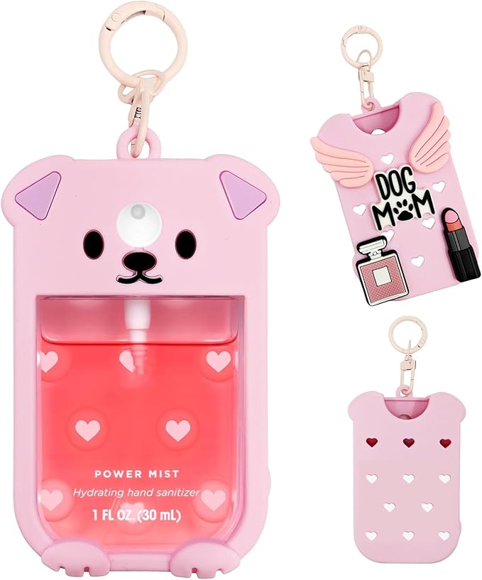 Puppy Silicone Case for Touchland Hand Sanitizer Spray 1 floz (30ml), Cute Dog Cover with Keychain & 5 Charms