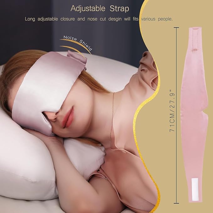 Satin Sleep Eye Mask, 100% Complete Blackout Sleeping Mask for Women Men Side Sleepers, Zero Pressure Eye Shade with Adjustable Strap, Lightweight Breathable Night Blindfold for Travel Shift Work Naps