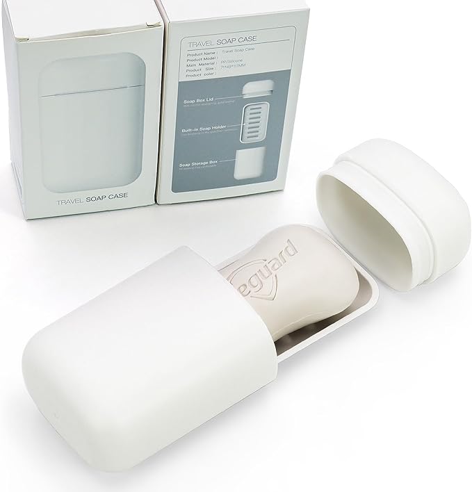 AIDIMMING Compact Travel Soap Case, Leakproof Soap Container with Lid, Portable Bar Soap Holder for Traveling, Soap Box for Bathroom, Shower, Gym, School, Camping, Vacation, Outdoor (White)