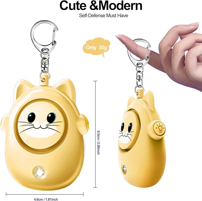 Personal Safety Alarm Keychain, 130dB Loud Siren with LED Light, Cute Cat Design Security Device for Women, Children, Elderly