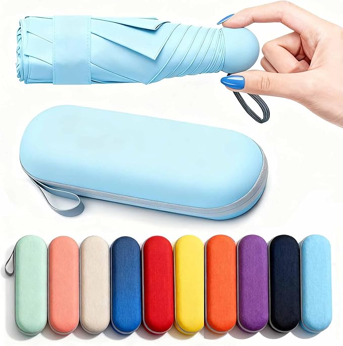 MRTLLOA Travel Essentials Mini Umbrella with Case for Purse - Small Compact & Lightweight, UV Sun Protection, Manual Open/Close for Pocket Umbrella(Women/Men/Kids)