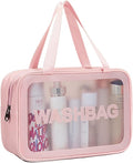 DAPOWER Travel Toiletry Bag for Women, Matte Translucent Toiletry Bag with Handy Handle, Makeup Cosmetic Organizer Bag for Travel Toiletries Accessories (Pink)