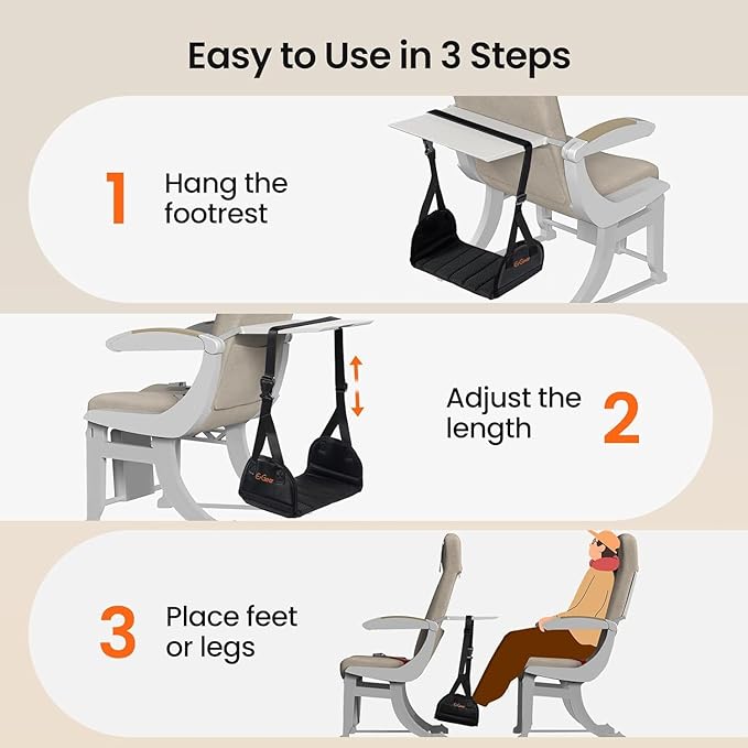 ErGear Airplane Foot Hammock with Wide Hardboard Support, Foot Hammock for Plane Travel with Extended Adjustment Strap, Portable Airplane Foot Rest Travel Essentials for Long Flight (Pack of 2)