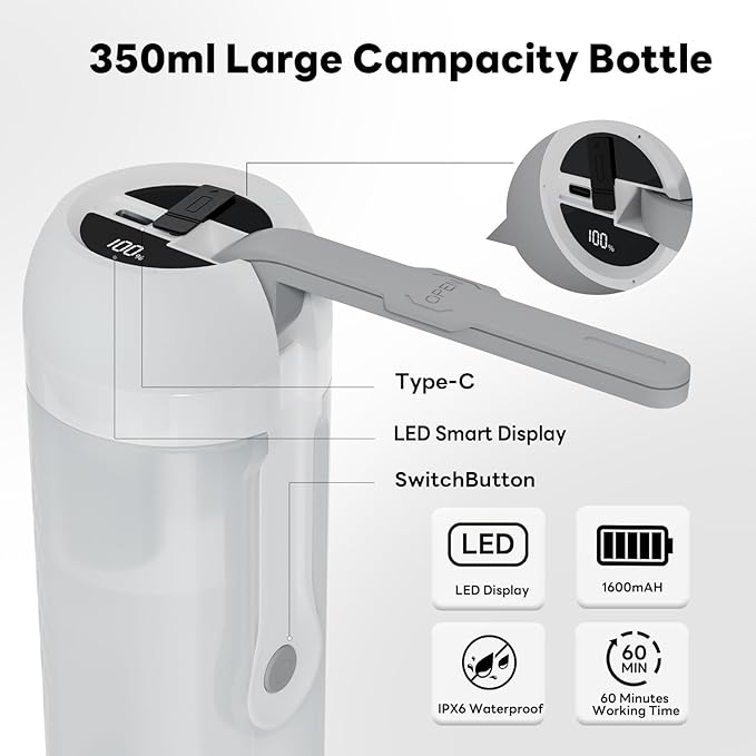 Portable Electric Bidet for Travel with 180° Adjustable Nozzle, Strong Water Pressure- Handheld Rechargeable USB-C Bidet,350ml IPX6 Waterproof Personal Hygiene Cleaner for Postpartum Women, Camping