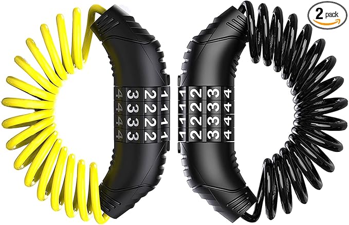 Windance 2pcs Motorcycle Helmet Lock Cable, Anti-Theft Retractable Luggage Lock with 4 Digit Password Combination Security Lock (Black+Yellow)