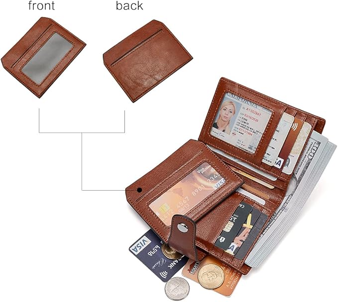 BOSTANTEN Women Leather Wallet RFID Blocking Small Bifold Zipper Pocket Wallet Card Case Purse with ID Window