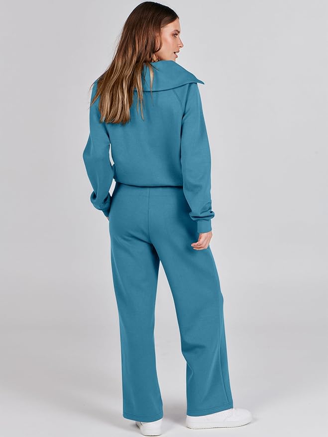 ANRABESS Women 2 Piece Outfits 2025 Fall Fashion Airport Wide Leg Pants Lounge Set Leisure Travel Vacation Clothes Sweatsuits