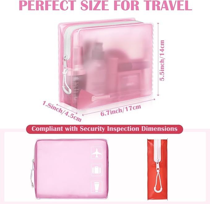4 Pack TSA Approved Travel Toiletry Bags Frosted Translucent Leak-proof Cosmetic Makeup Bags for Women Men Travel Organizer Airport Security(Red,6.7 x 5.5 x 1.8 Inch)