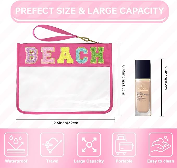 Siwara Snack Bags Clear Pouch Travel Makeup Bag Chenille Letter Bags for Zipper Pouch Clear Cosmetic Bag Clearly Tote Bag Makeup Travel Bags for Women