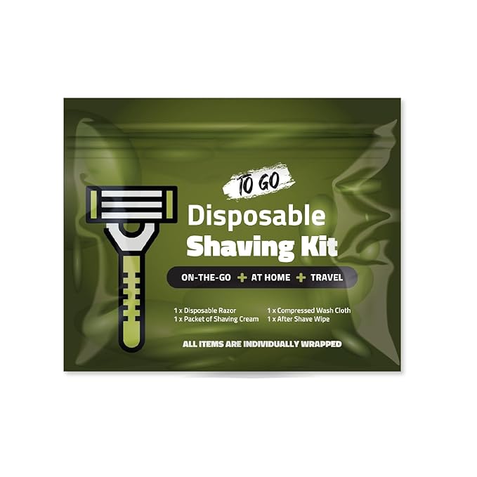Compact Shaving Kit – Travel Shaving Essentials for Men & Women | Includes Disposable Razor, Shaving Cream, Washcloth & Aftershave Wipe | Hygiene Kit for Travel, Work & Emergencies (Green)