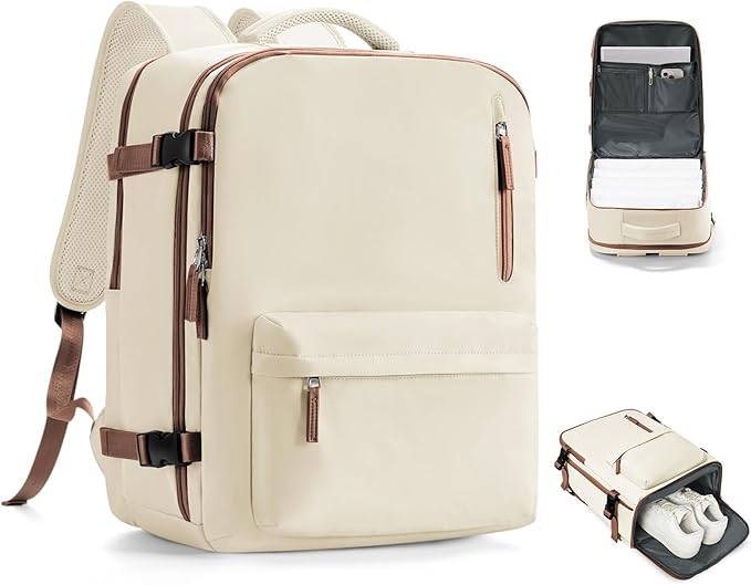 VGCUB Travel Backpack for Women Men for Spirit Airlines Personal Item Bag 18x14x8 Inches Laptop College Backpack,Waterproof Carry on Flight Approved Work Backpack Mochila de Viaje,Large Beige brown