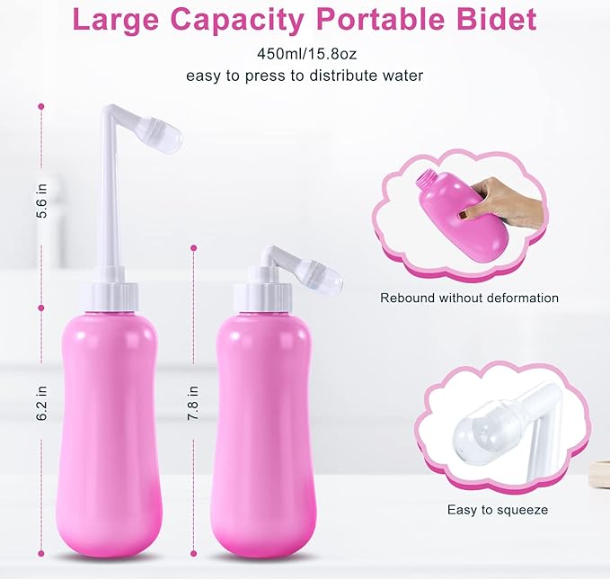 Portable Bidet Travel Large Capacity 450ml(15oz) Personal Toilet Handheld Pink