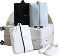 tianzong 3 Piece Double-Layer Fabric Wide-Opening Waterproof Travel Shoe Bag with Comfortable Handle (Black + Bluish Grey + White)