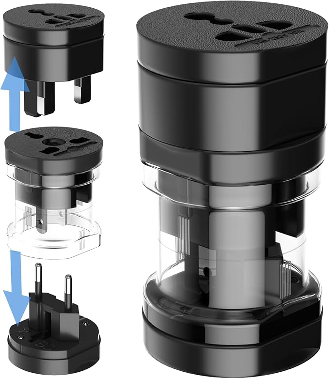 EFISH 3-in-1 Travel Power Converters,International Plug Adapter,Worldwide Universal Power Adapter, All in One Travel Plug Adapter,Perfect for European US, EU, UK, AU 160 Countries,Black