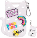 Silicone Case Holder Compatible with Hand Sanitizer Spray Touchland 1 fl oz, Cute Cat Ear Protective Case with Keychain & 4 Decorative Charms (White, 1P)