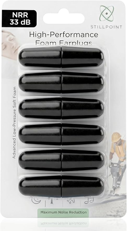 Happy Hippo Soft Foam Earplugs, 33 dB NRR, (6 Pair 12 Ear Plugs) Maximum Protection for Sleeping; Silence Snoring, Airplanes, Airports, Power Tools, Phone Conversations, Loud Work Environments (Black)