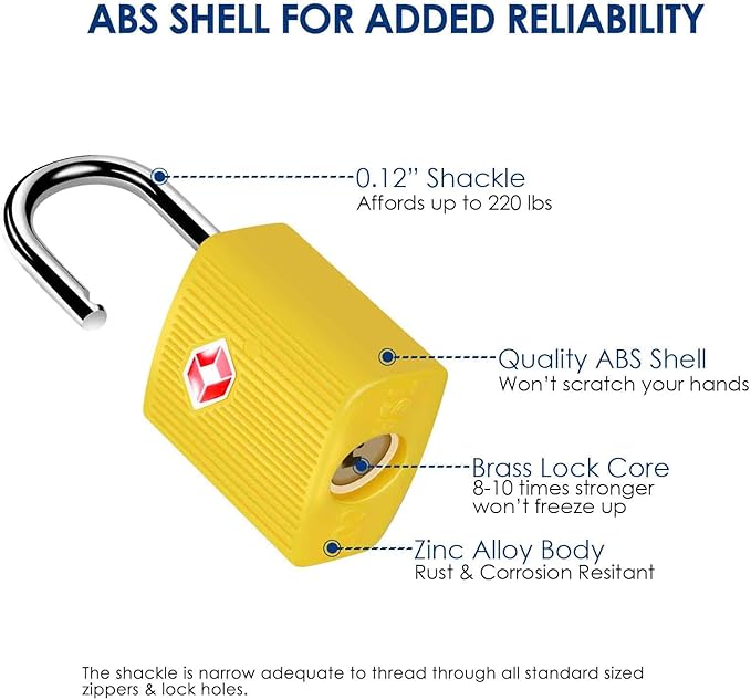 4 Pack TSA Approved Luggage Locks with Keys, Travel Padlock, Zinc Alloy Waterproof Keyed Lock, TSA Outdoor Metal Lock for Lockers, Bags, Backpack, Gym, Gate-Yellow