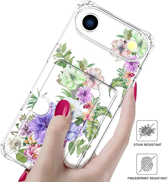 Compatible with iPhone 17 Air Case Card Holder for Women Cute Design,Wallet Phone Cases Transparent Cool Kawaii Protective (Clear Impressive Flowers)